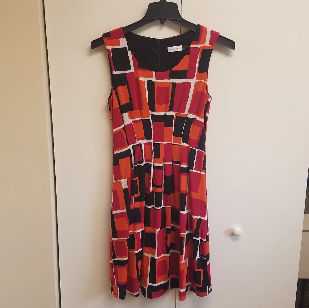 Calvin Klein pink and orange pattern stretch dress - Picture 1 of 4